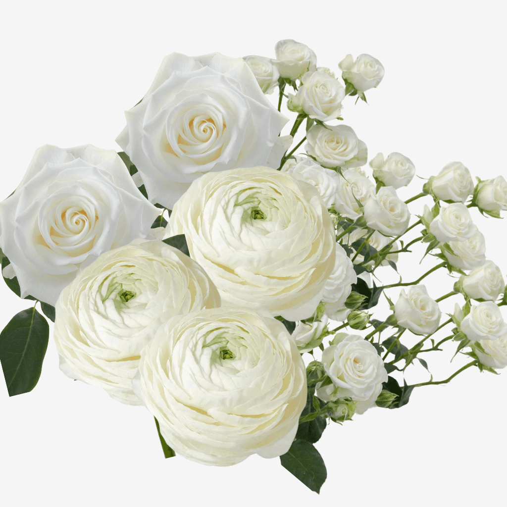 Combo 4 Ranunculus, 4 Spray R, 2 Rose White 40/50 Cm