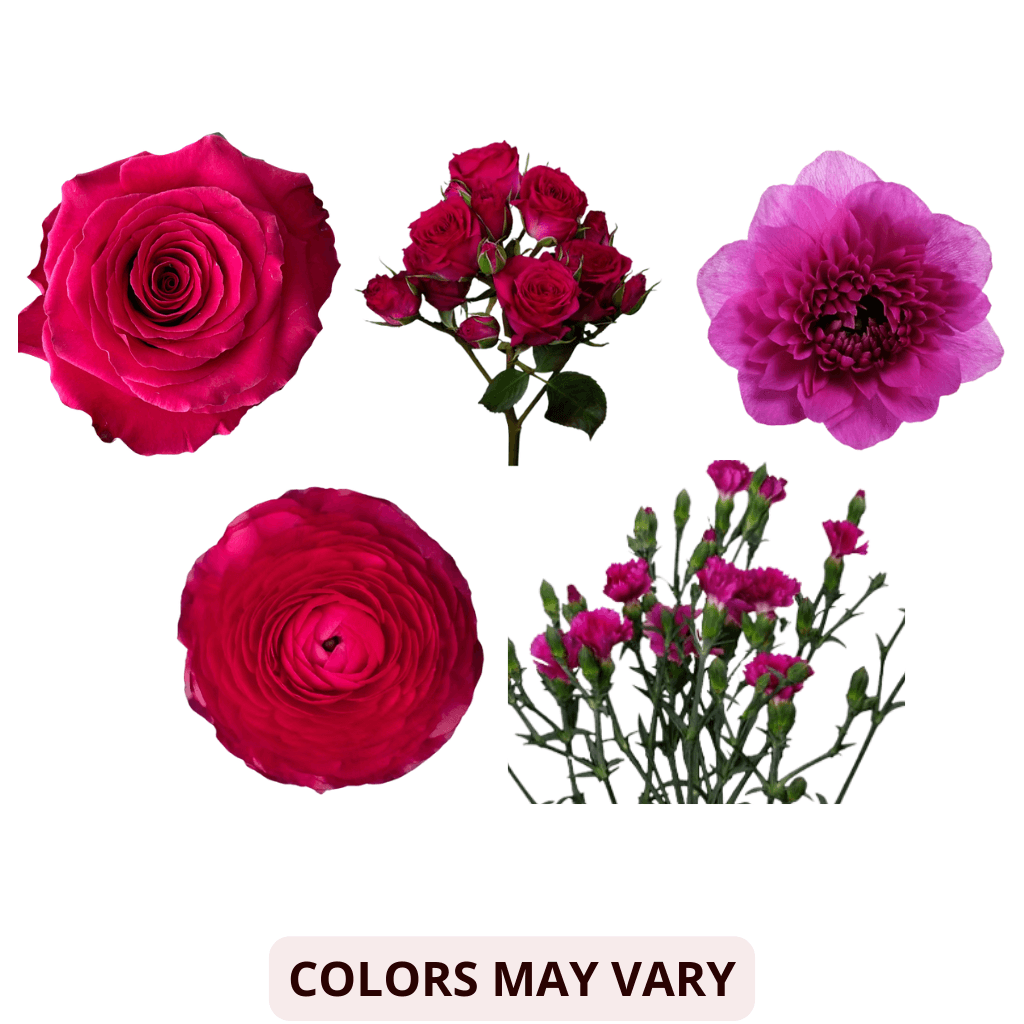 Combo Rose, Spray, Ranun, Ane, Dianthus Hot Pink 40/50 Cm